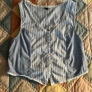 American Eagle Outfitters Blue and White Striped Button-Up Blouse